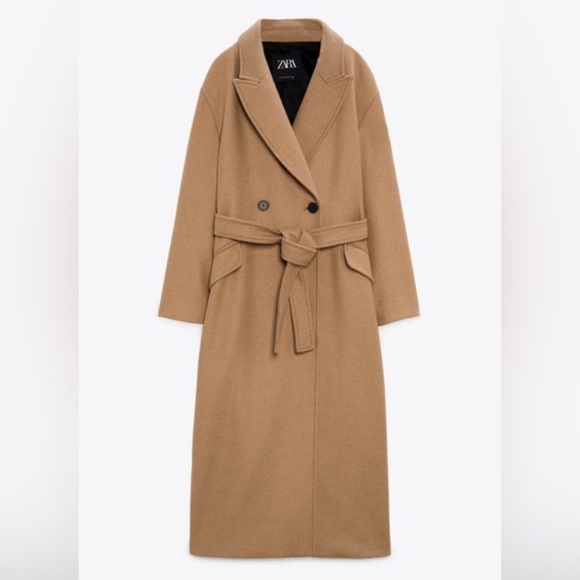 NWOT ZARA Wool blend Belted Camel Wrap Coat Bloggers Favorite - Picture 2 of 12